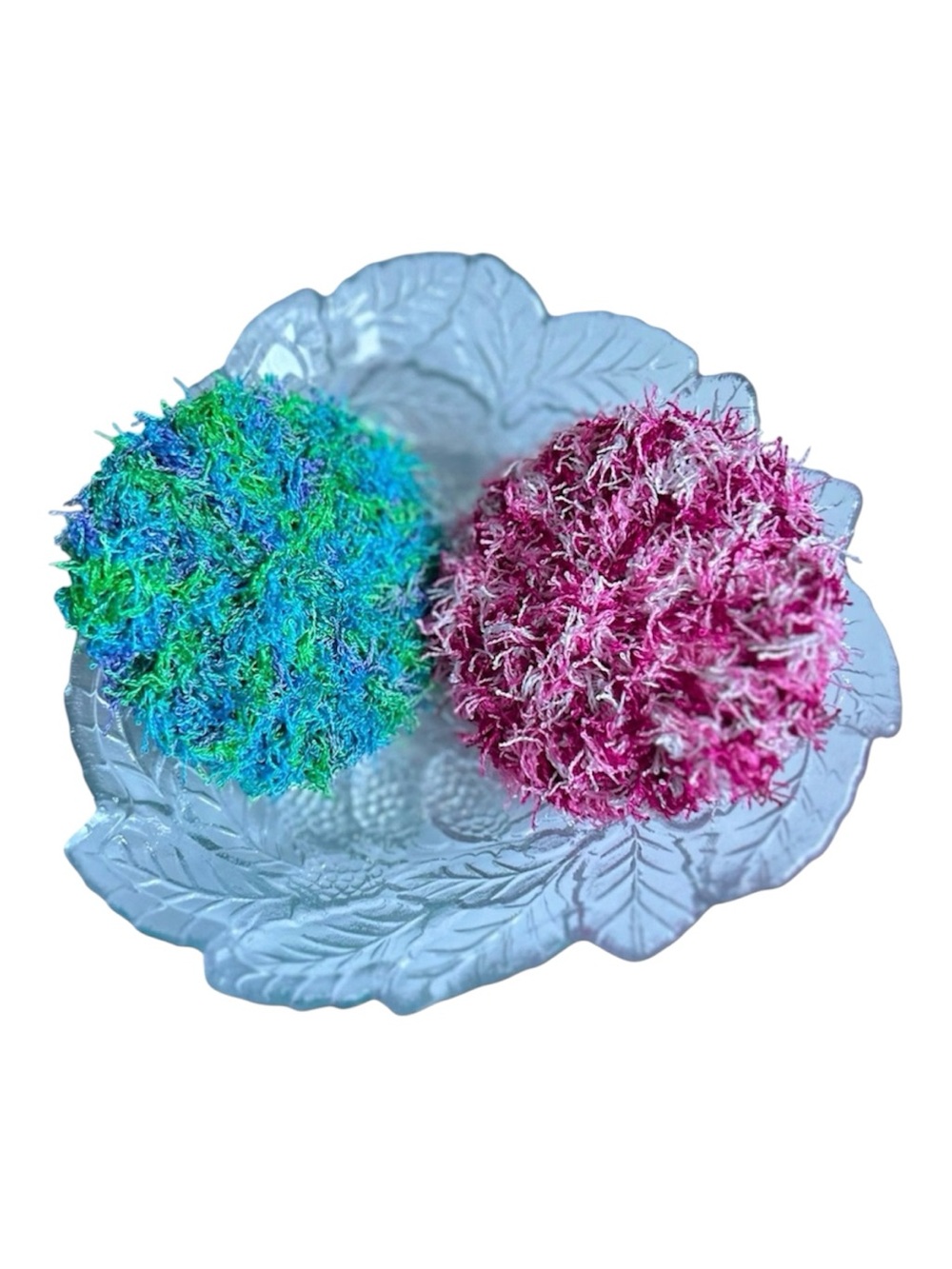 Hand Crafted Two Colorful Reusable Crochet Polyester Scrubbing Exfoliating Pads